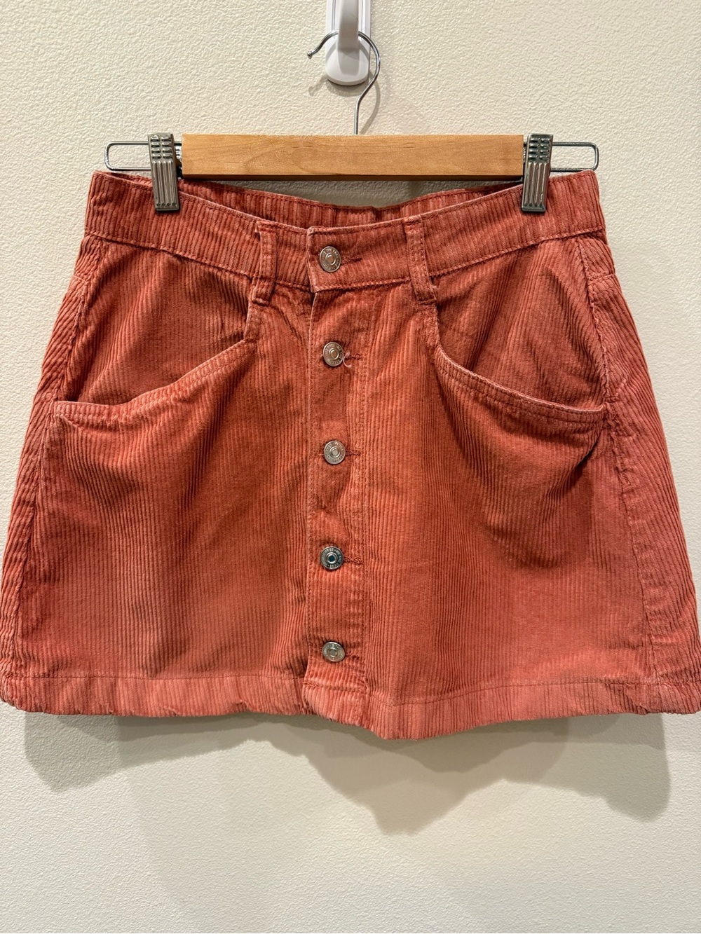 Free People Ray Rust Corduroy Button-Front Mini Skirt